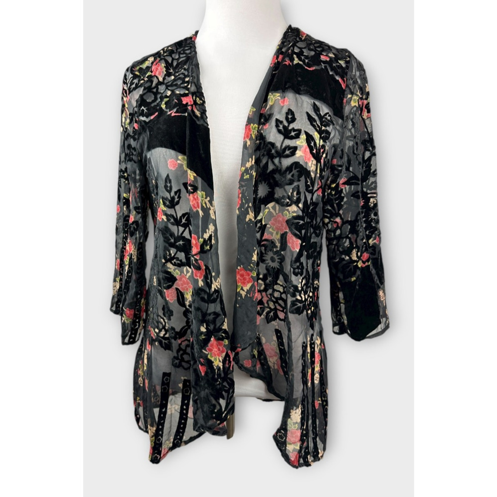 Urban Outfitters Kimono One Size Black Velvet Burnout Whimsigoth Fairy Shawl - Picture 3 of 14